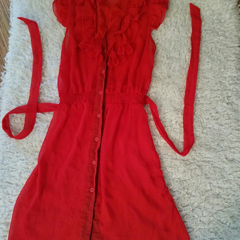 Bright red sheer like dress with ruffles ADORABLE